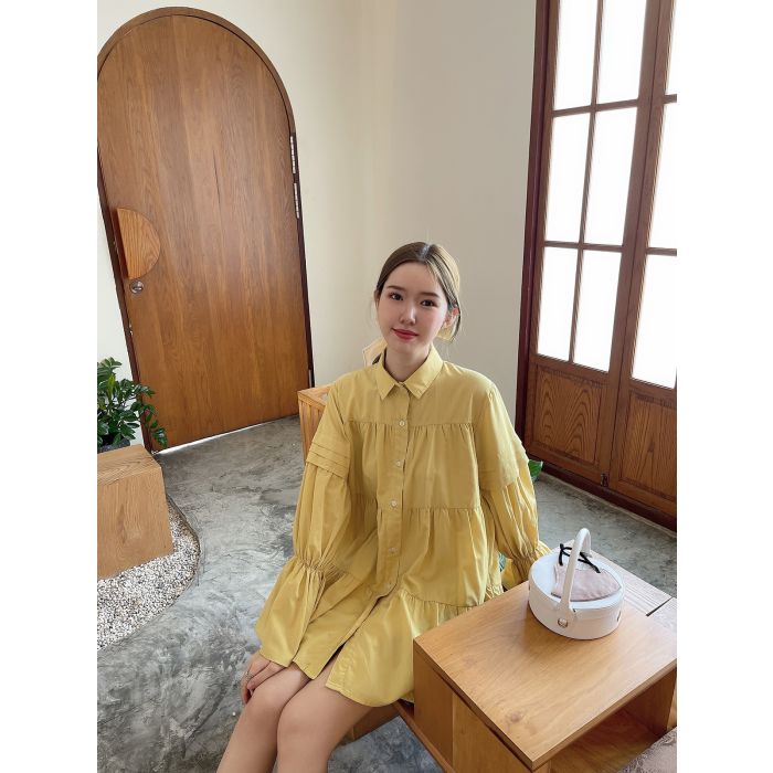 ICED HONEY COTTON SHIRT DRESS-LEMON