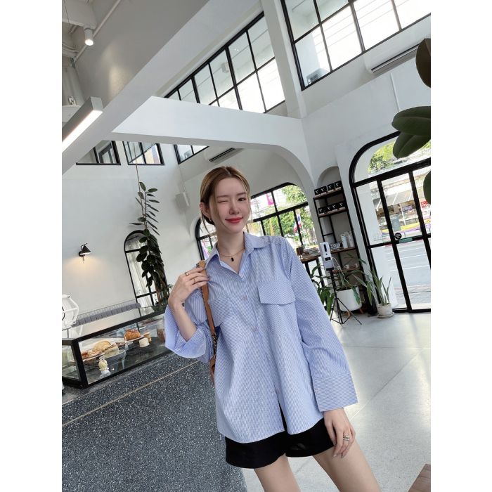 SPECIAL OFFER * SUNDAY POCKET STRIPED OVERSIZED SHIRT-SKY