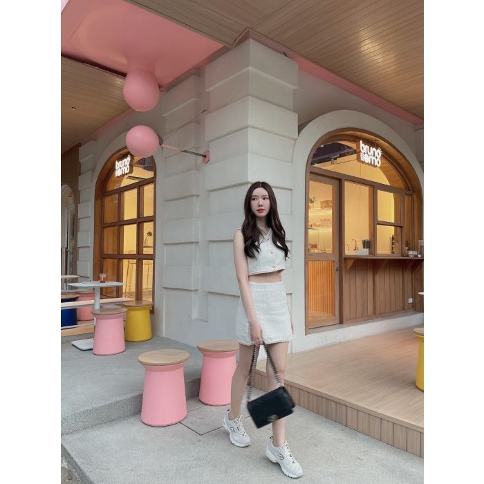 CAMELIA TWEED TOP & SKIRT SET-OAT-M