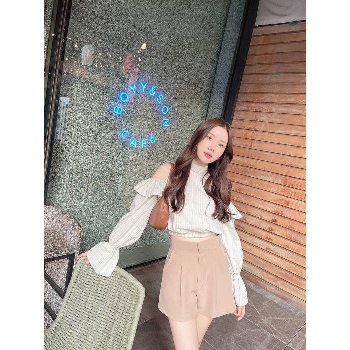 GLAZED DONUT BOW CROPPED BLOUSE-SAGE-M