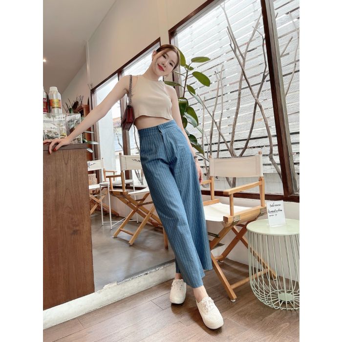 LE BLEU STRIPE FLARE DENIM PANTS-BLUE 4-XL