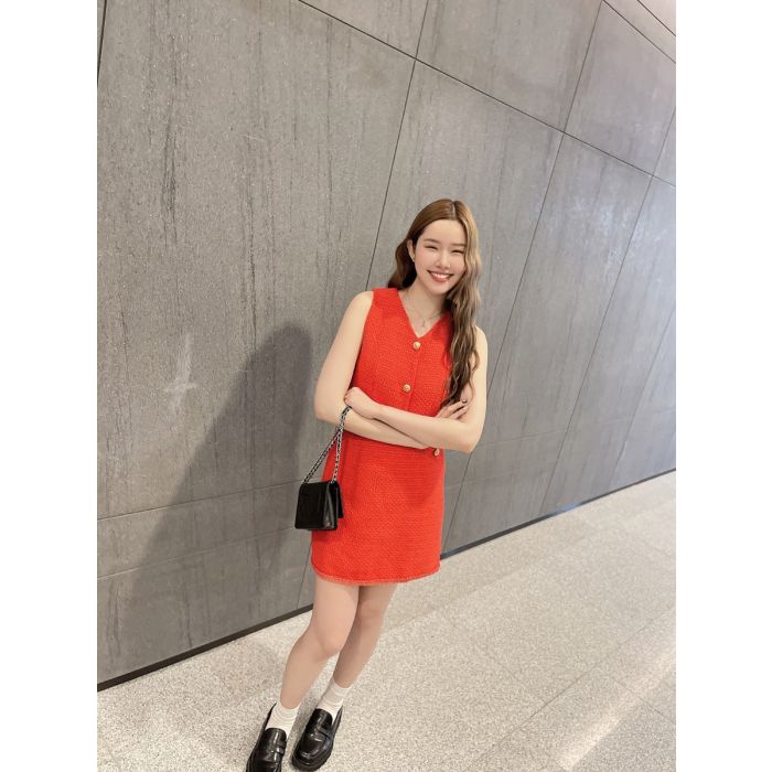 CAMELIA TWEED TOP & SKIRT SET-RED-M