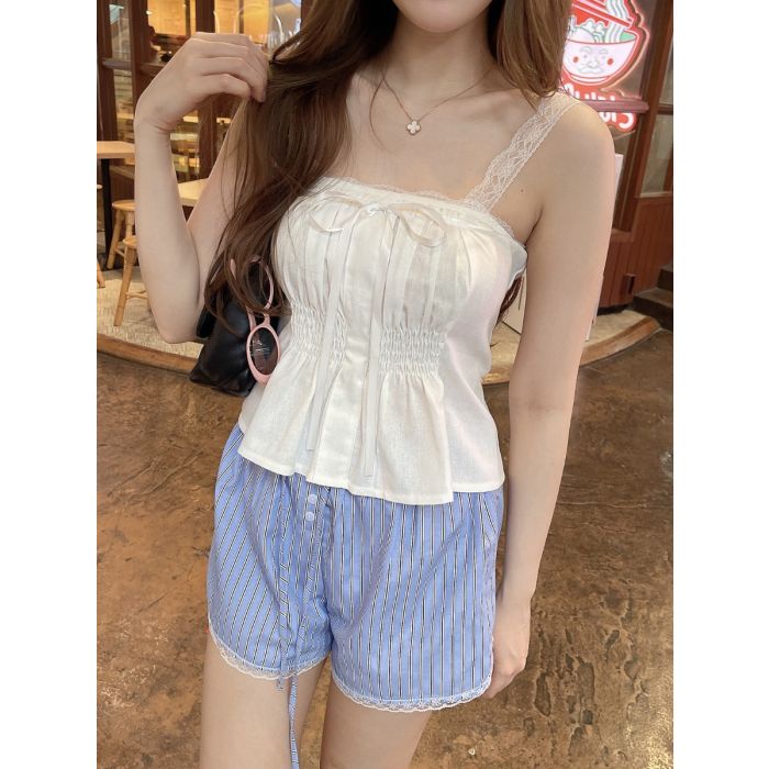 ARISTO BOW LACE SINGLET-WHITE