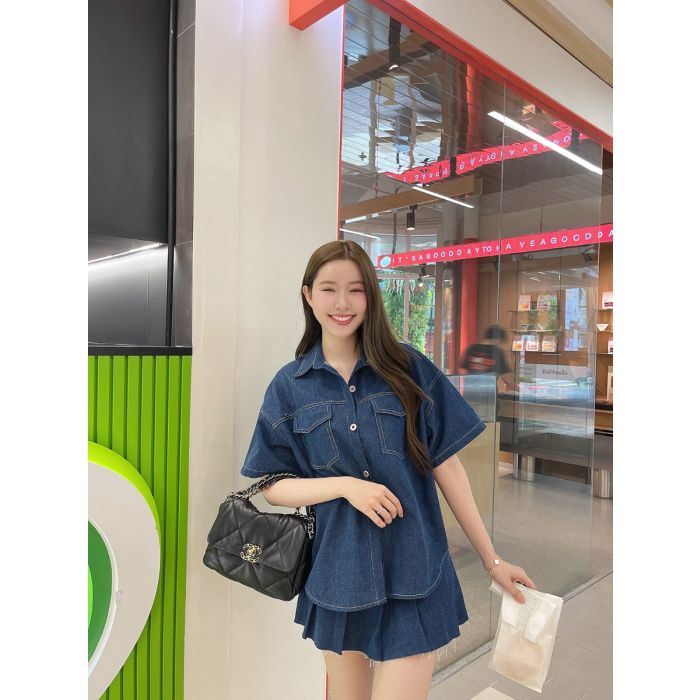 ABBY DENIM SHIRT & SKIRT SET-BLUE