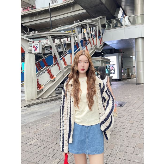 AFFOGATO STRIPE KNIT CARDIGAN-NAVY