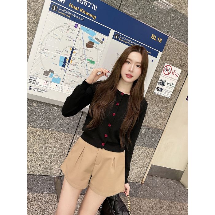 CHERRY HEART KNIT CARDIGAN-BLACK