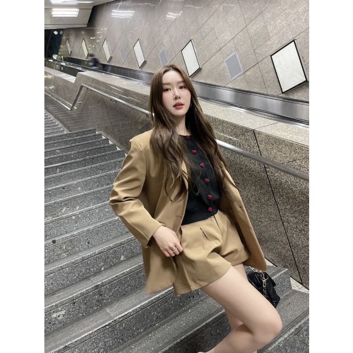 ANDY OVERSIZED BLAZER & SHORTS SET-BROWN