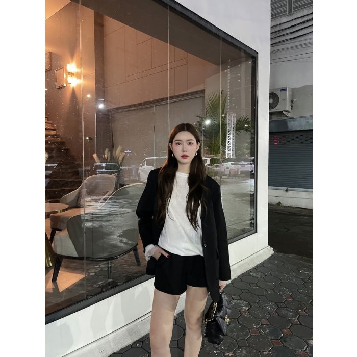 ANDY OVERSIZED BLAZER & SHORTS SET-BLACK