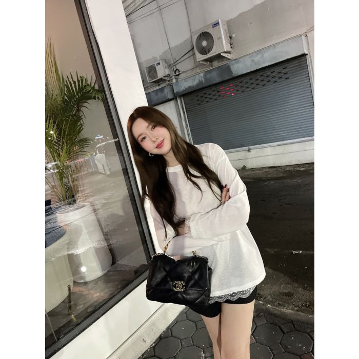 DIFFUSED LACE SLUB OVERSIZED TOP-WHITE
