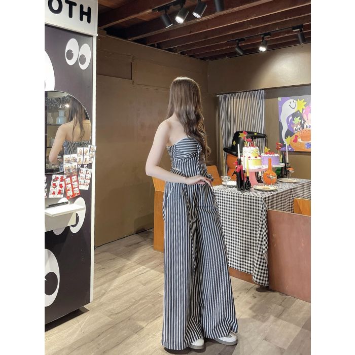ESPRESSO STRIPE DENIM PANTS SET-NAVY-L