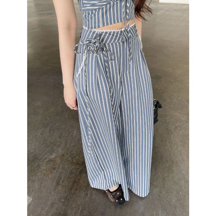 ESPRESSO STRIPE DENIM PANTS SET-BLUE-L