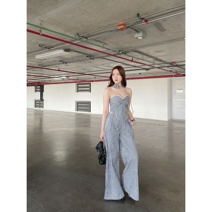 ESPRESSO STRIPE DENIM PANTS SET-BLUE-S