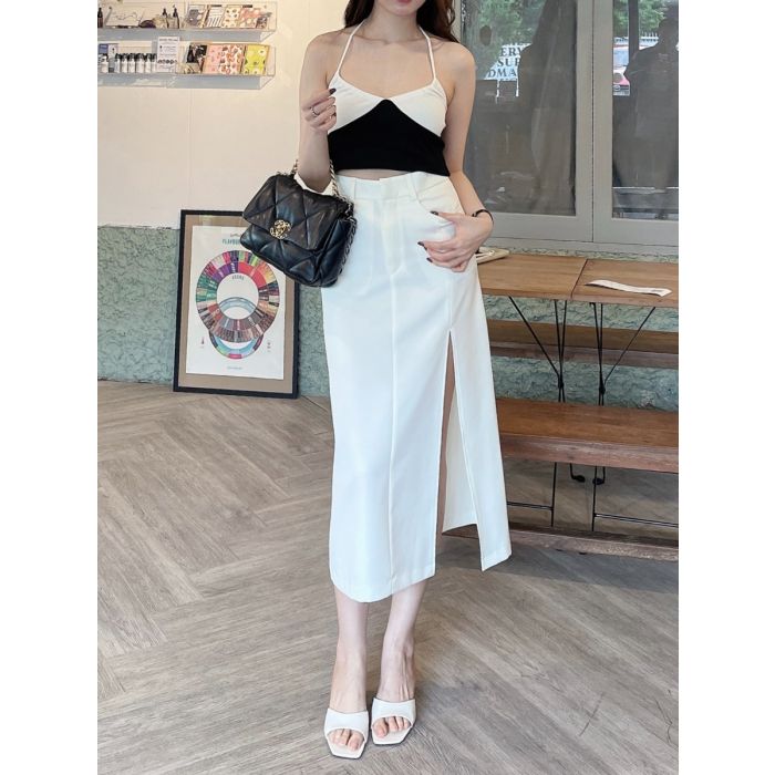 MACADAMIA SPLIT FRONT MIDI SKIRT