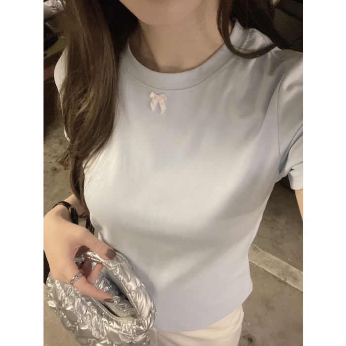 MINI BOW BABY TEE-BLUE-M