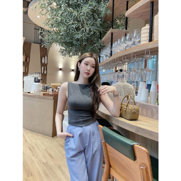 GISELLE JERSEY SLEEVELESS TOP-CHARCOAL