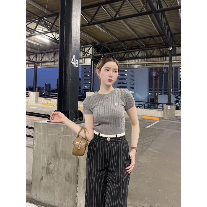 SLYQ BRAID KNIT TOP-CHARCOAL
