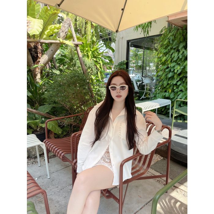 PEARL POCKET OVERSIZED SHIRT-WHITE