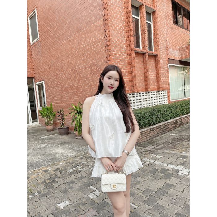 BUTTERFLY PLEATED SATIN SLEEVELESS TOP