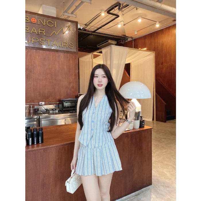 CLOUD NINE VEST TOP &amp; SKIRT SET-BLUE STRIPE