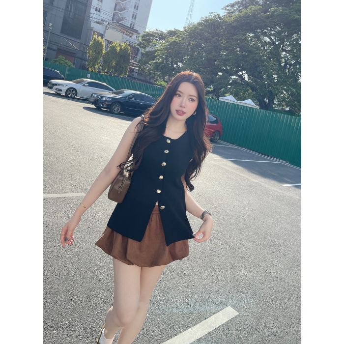 SUEDE BALLOON SKIRT-BROWN