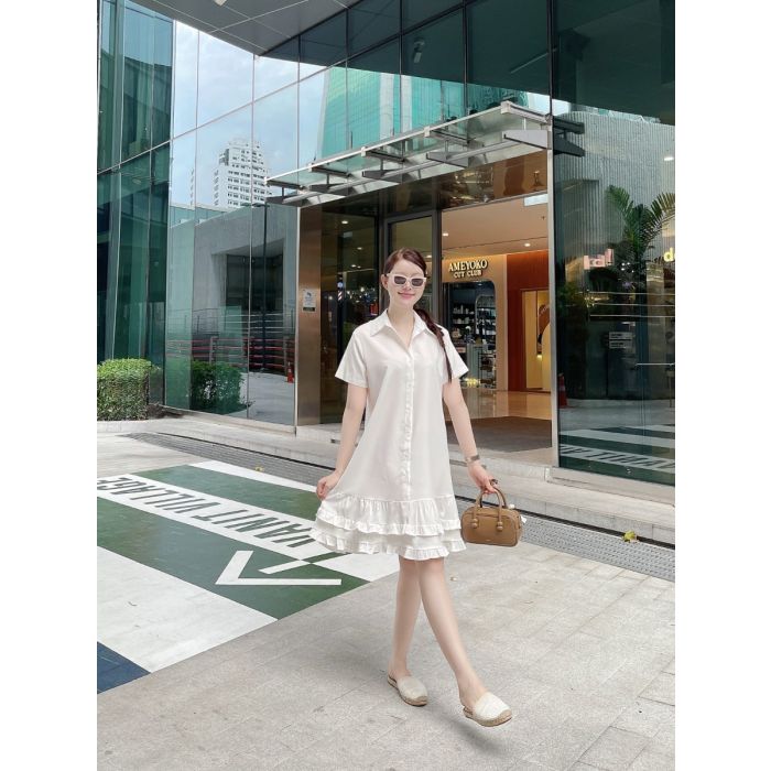 FOCACCIA RUFFLE HEM SHIRT DRESS-WHITE