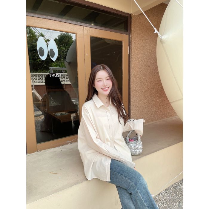MUTED BASIC OVERSIZED SHIRT-BEIGE