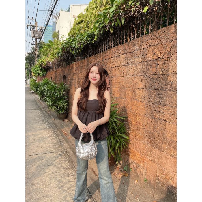 PUFFY BALLOON SINGLET TOP-BLACK
