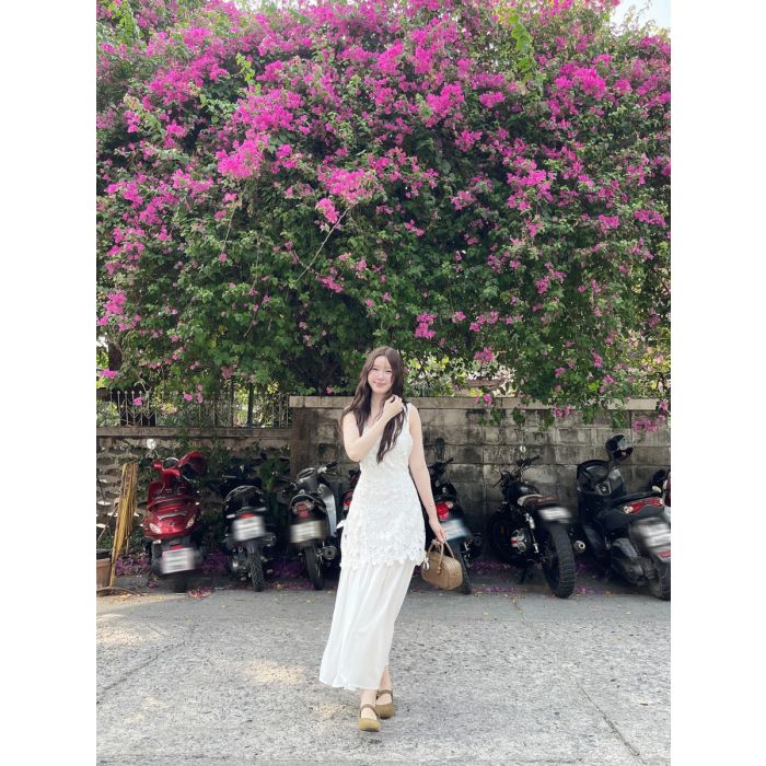 AERIAL TIE WAIST MAXI LACE DRESS-WHITE