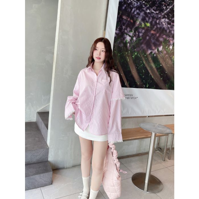 SOFT STRIPE OVERSIZED SHIRT-PINK