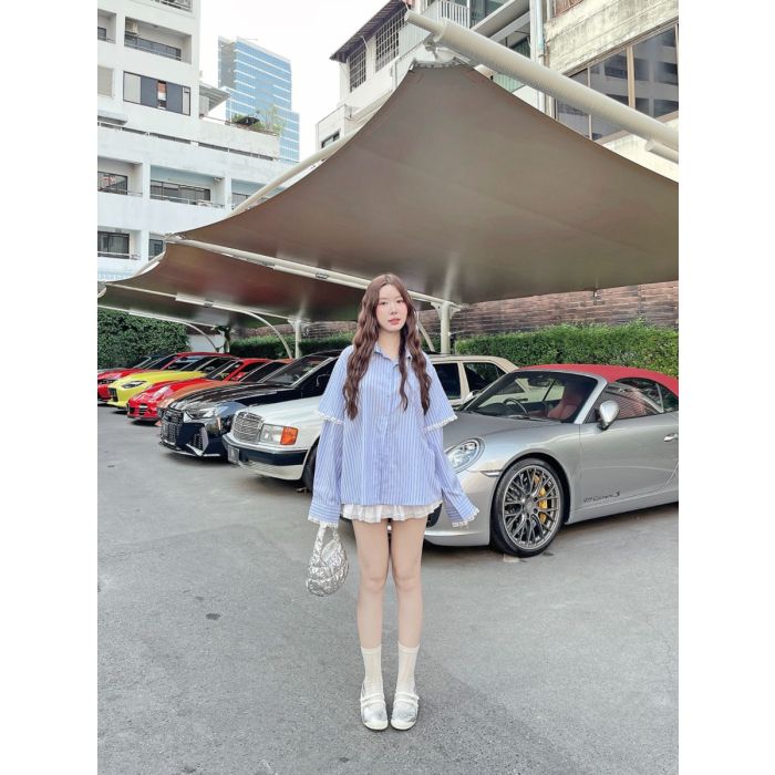 SOFT STRIPE OVERSIZED SHIRT-BLUE