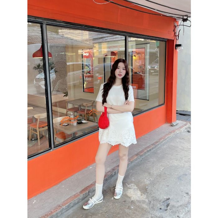 ZEYRA OPEN WORK HEM DRESS-WHITE