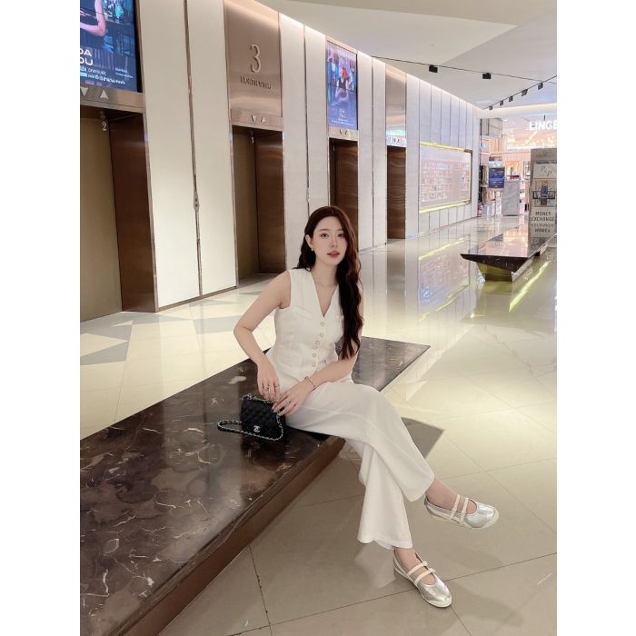 PEARL MARBLE BELTED VEST TOP & PANTS SET