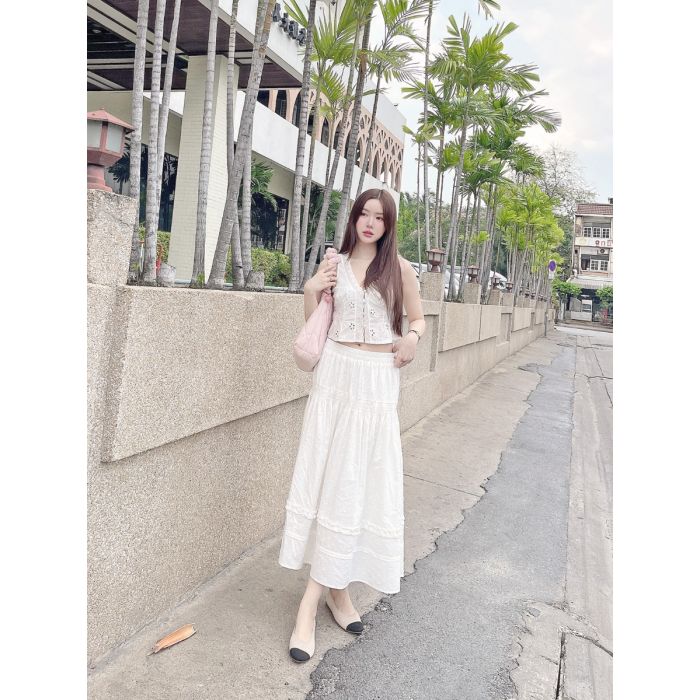 OLIVETTE COCOON MIDI SKIRT-WHITE