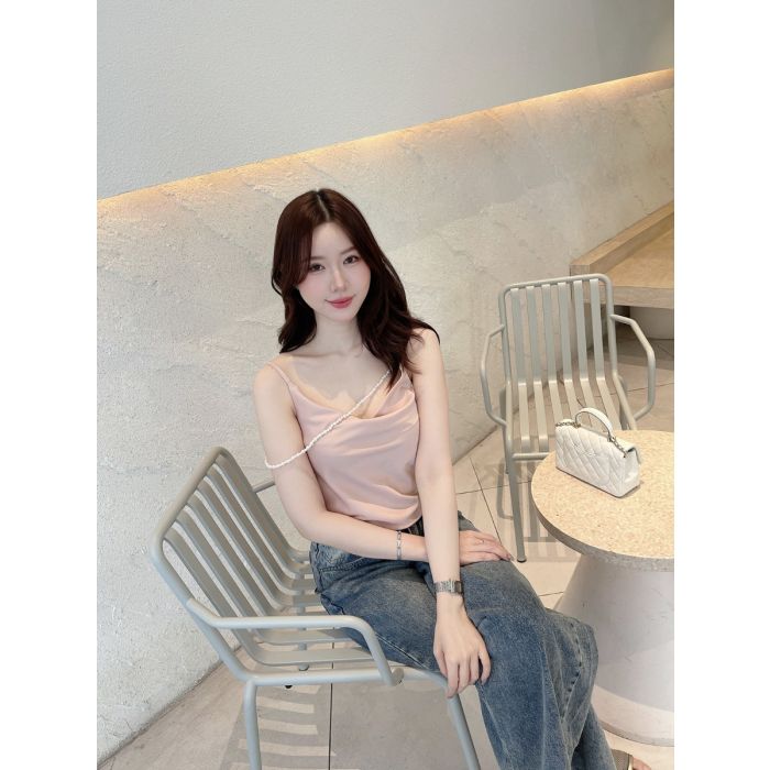PEARLENE SATIN SINGLET TOP-ROSE GOLD