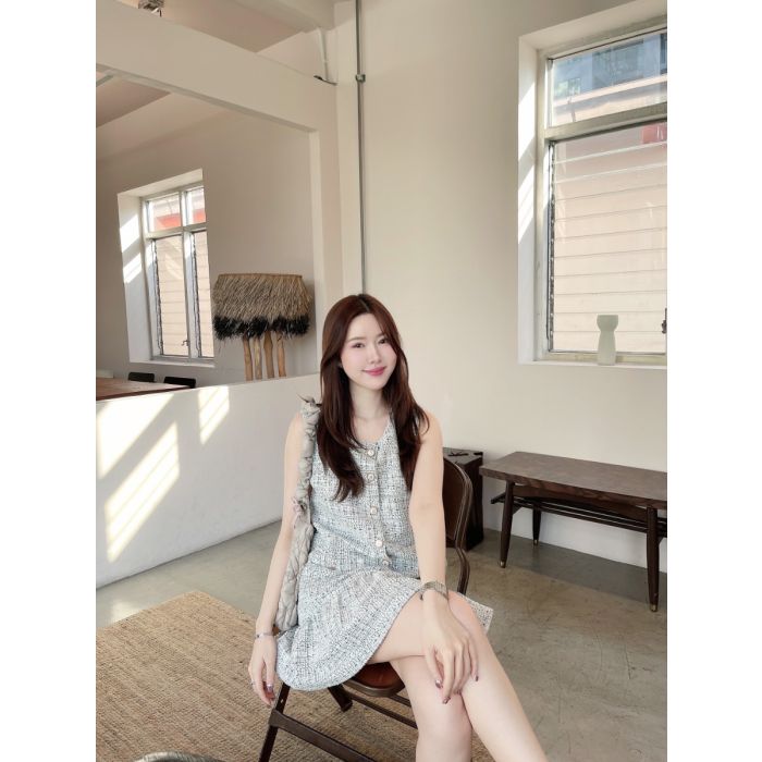 CAVELLE POCKET TWEED DRESS-GREEN