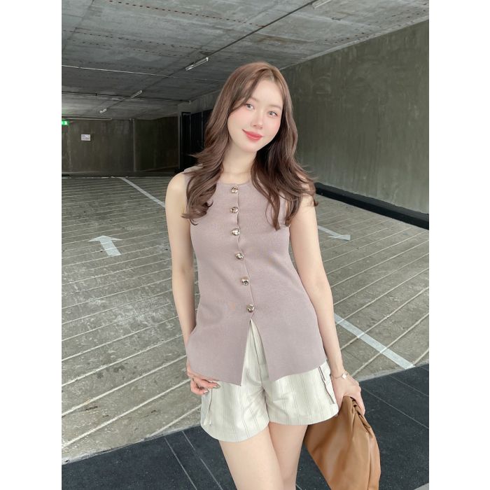 GREEK GODDESS SLEEVELESS KNIT TOP-TAUPE