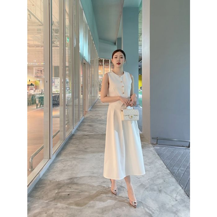 VELISSE VEST TOP & MIDI SKIRT SET-WHITE