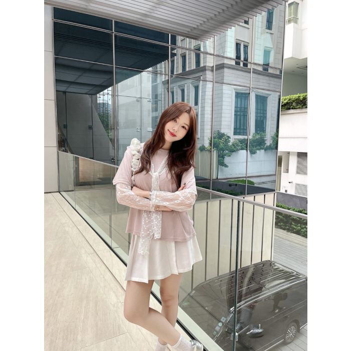 MIRALETTE LACE COLLAR BLOUSE-PINK