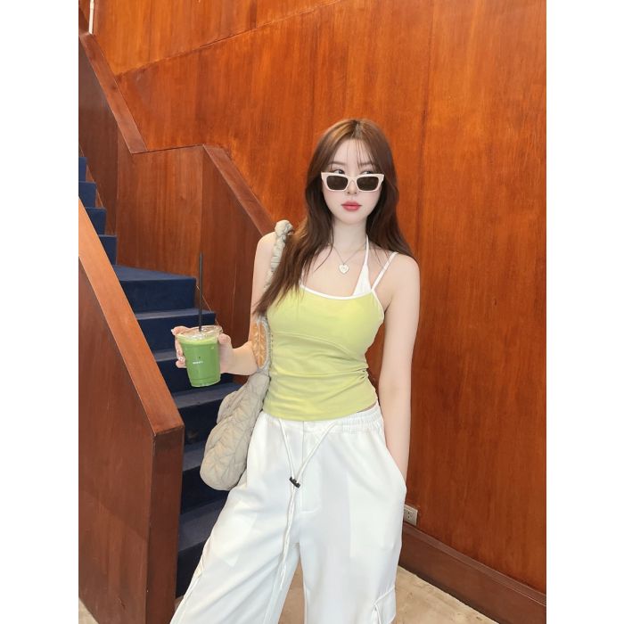 LAYER TIE NECK SINGLET-LEMON