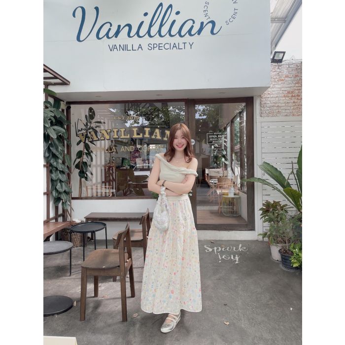 PROVENCE FLORAL EMBROIDERY MAXI SKIRT-YELLOW