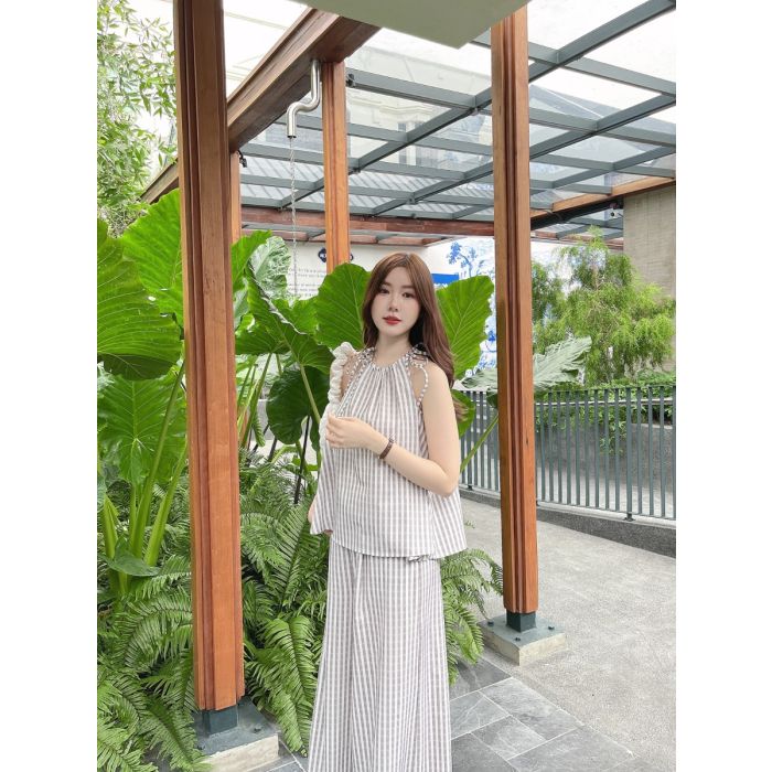 MONO STRIPE TOP & PANTS SET-GREY