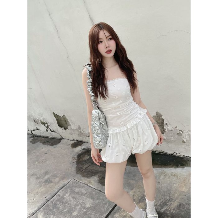 FLORETTE BALLOON LACE PUMPKIN SHORTS-WHITE