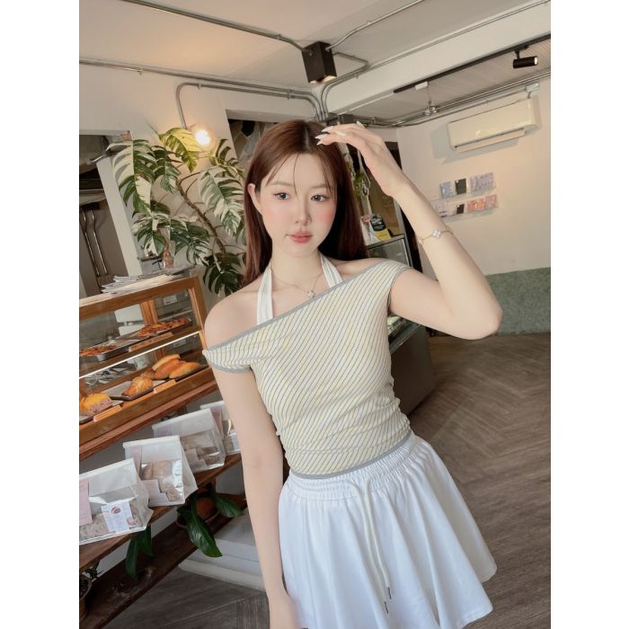 FLOMI STRIPE OFF SHOULDER TOP-YELLOW
