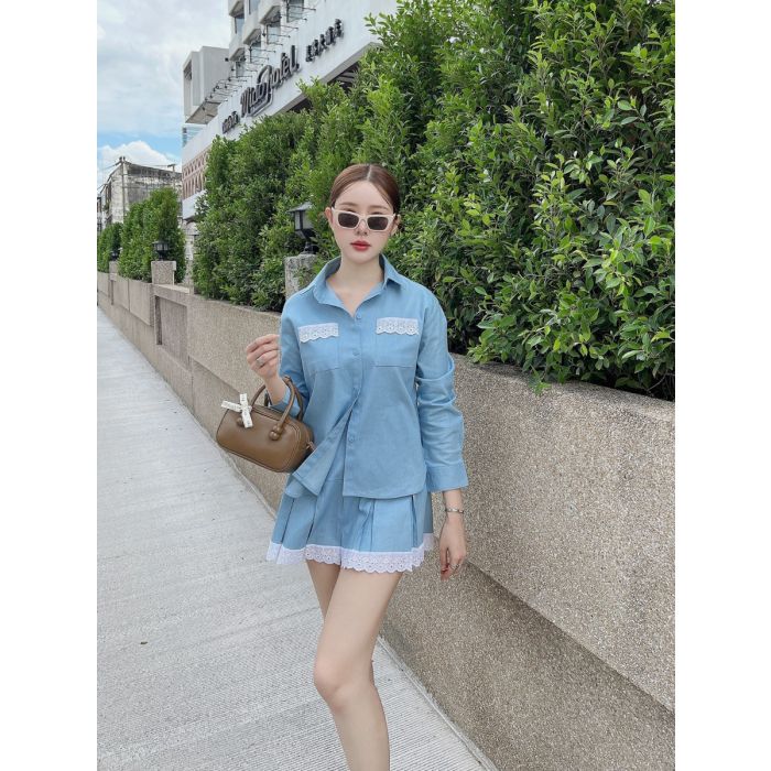 ALVINE LACE DENIM SHIRT & SKIRT SET