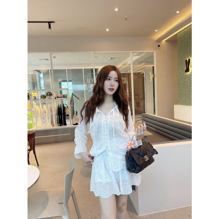 THEA LACE BLOUSE & SKIRT SET-WHITE-S