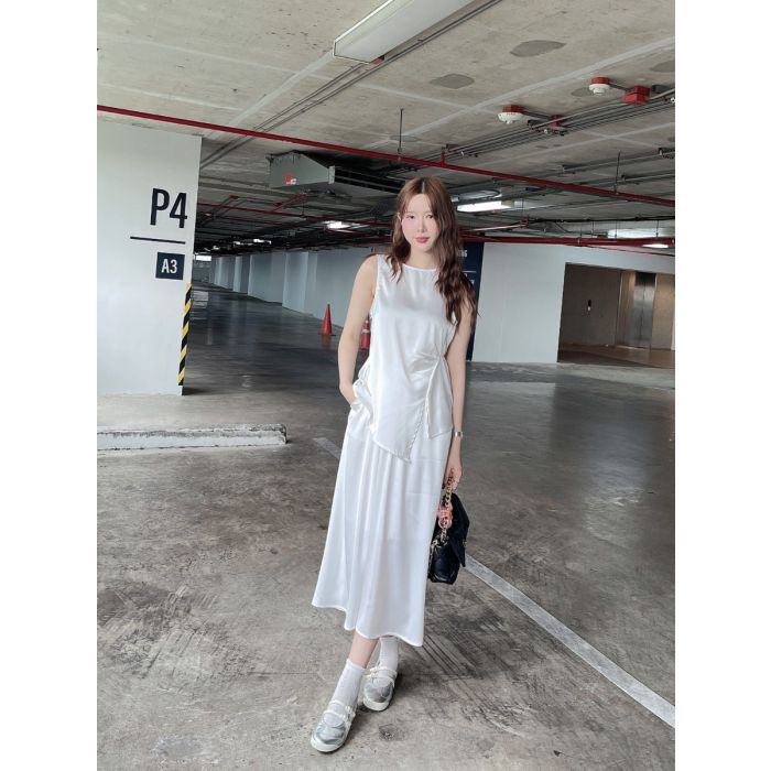 VERENE DRAPED TOP & MIDI SKIRT SET-WHITE