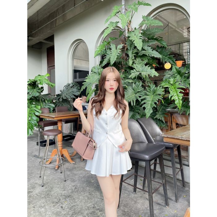 JOVELL VEST TOP & SKIRT TWILL SET-WHITE
