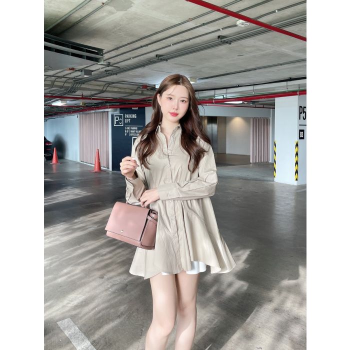 ARLENE COTTON SHIRT DRESS-TAUPE