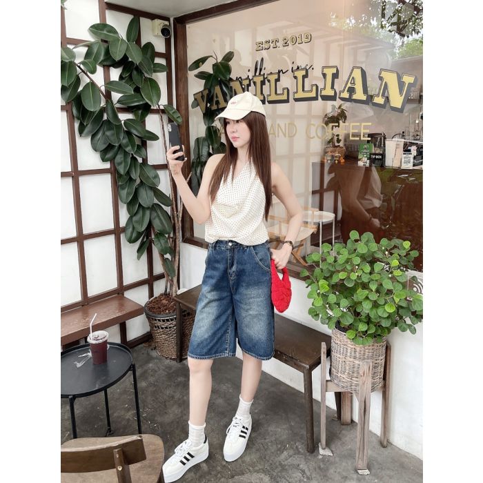 TEDDY BERMUDA DENIM JORTS PANTS-NAVY-L
