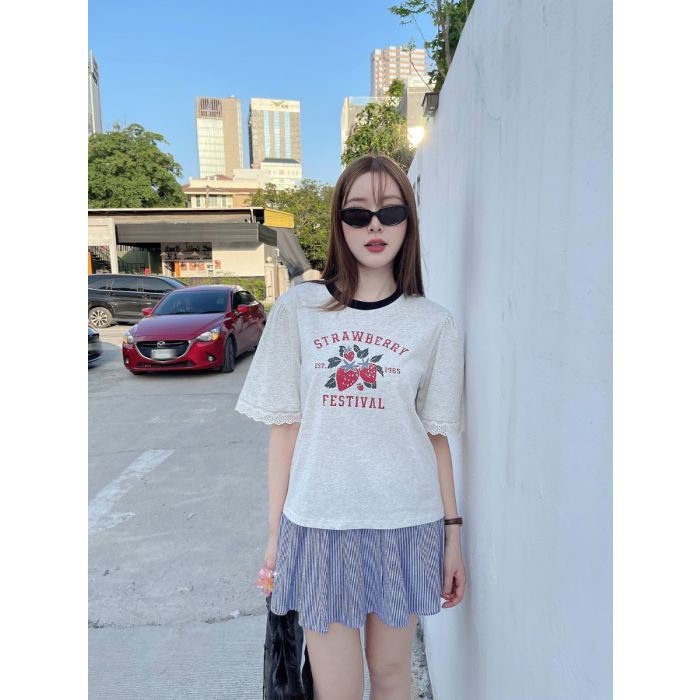STRAWBERRY FESTIVAL JERSEY TOP-GREY